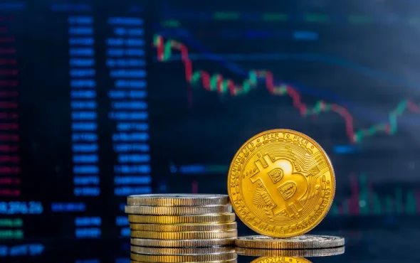 closeup-golden-bitcoins-dark-reflective-surface-histogram-decreasing-crypto